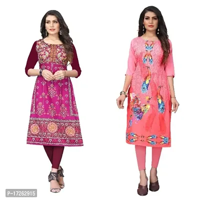 Reliable Crepe Printed Straight Kurta For Women- Pack Of 2-thumb0