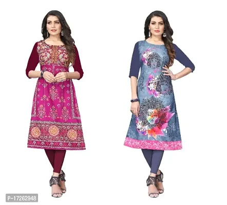 Reliable Crepe Printed Straight Kurta For Women- Pack Of 2