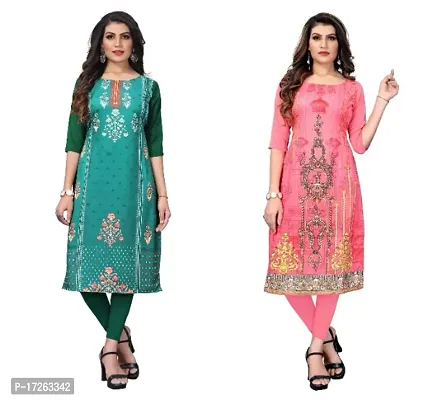 Reliable Crepe Printed Straight Kurta For Women- Pack Of 2-thumb0