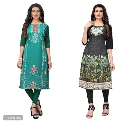 Reliable Crepe Printed Straight Kurta For Women- Pack Of 2-thumb0