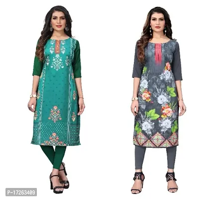 Reliable Crepe Printed Straight Kurta For Women- Pack Of 2