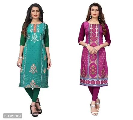 Reliable Crepe Printed Straight Kurta For Women- Pack Of 2