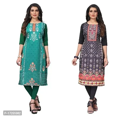 Reliable Crepe Printed Straight Kurta For Women- Pack Of 2-thumb0