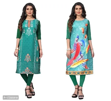 Reliable Crepe Printed Straight Kurta For Women- Pack Of 2