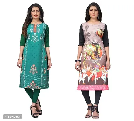 Reliable Crepe Printed Straight Kurta For Women- Pack Of 2