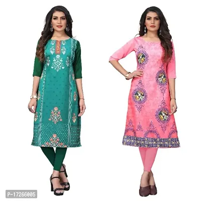 Reliable Crepe Printed Straight Kurta For Women- Pack Of 2