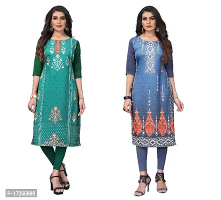 Reliable Crepe Printed Straight Kurta For Women- Pack Of 2