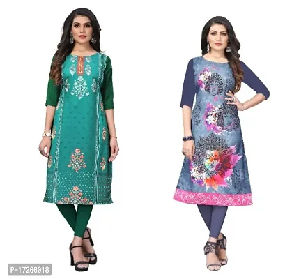 Reliable Crepe Printed Straight Kurta For Women- Pack Of 2