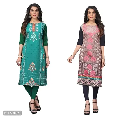 Reliable Crepe Printed Straight Kurta For Women- Pack Of 2-thumb0