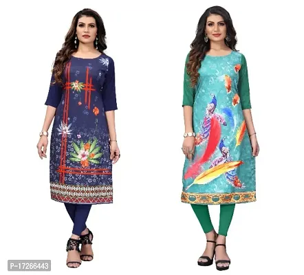 Reliable Crepe Printed Straight Kurta For Women- Pack Of 2