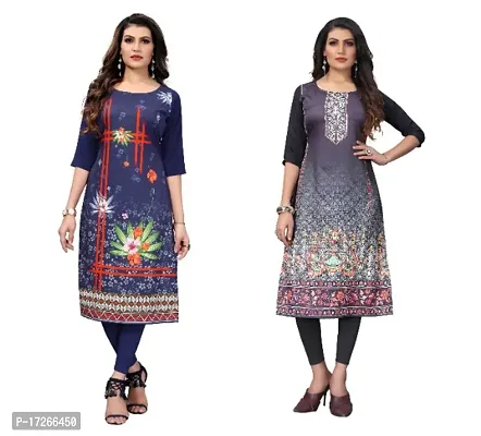 Reliable Crepe Printed Straight Kurta For Women- Pack Of 2