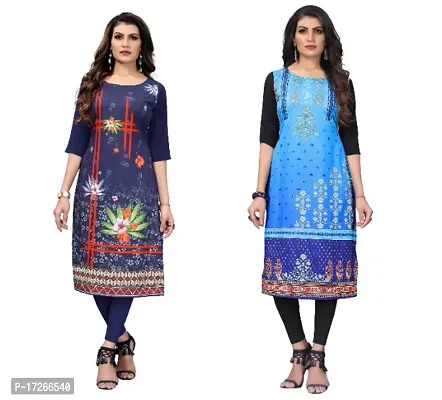 Reliable Crepe Printed Straight Kurta For Women- Pack Of 2-thumb0