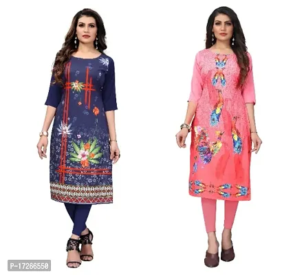 Reliable Crepe Printed Straight Kurta For Women- Pack Of 2