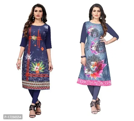 Reliable Crepe Printed Straight Kurta For Women- Pack Of 2-thumb0