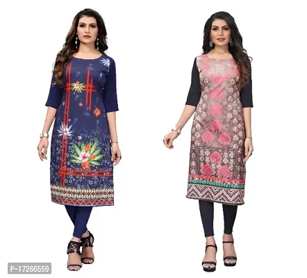 Reliable Crepe Printed Straight Kurta For Women- Pack Of 2-thumb0