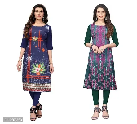 Reliable Crepe Printed Straight Kurta For Women- Pack Of 2