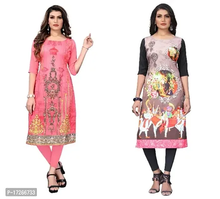 Reliable Crepe Printed Straight Kurta For Women- Pack Of 2