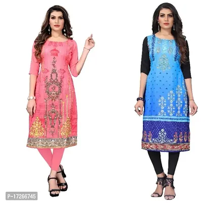 Reliable Crepe Printed Straight Kurta For Women- Pack Of 2