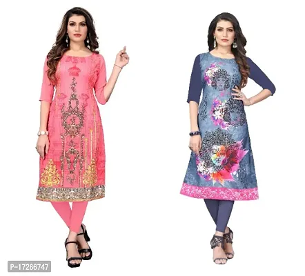 Reliable Crepe Printed Straight Kurta For Women- Pack Of 2