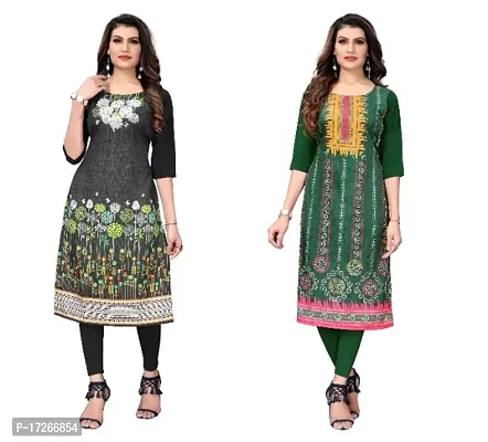 Reliable Crepe Printed Straight Kurta For Women- Pack Of 2-thumb0