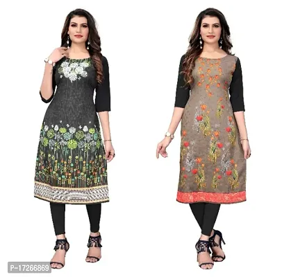 Reliable Crepe Printed Straight Kurta For Women- Pack Of 2