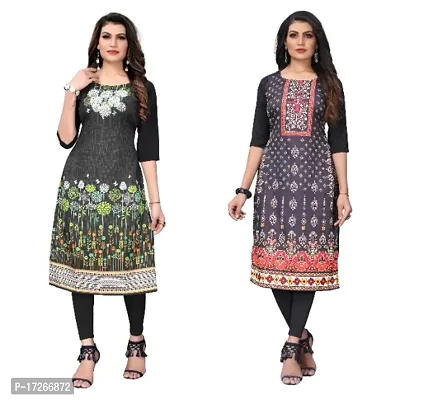 Reliable Crepe Printed Straight Kurta For Women- Pack Of 2-thumb0