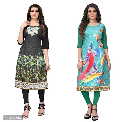 Reliable Crepe Printed Straight Kurta For Women- Pack Of 2-thumb0