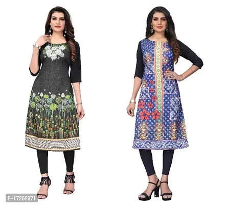 Reliable Crepe Printed Straight Kurta For Women- Pack Of 2