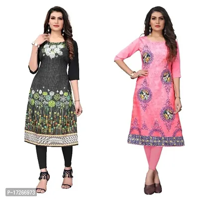 Reliable Crepe Printed Straight Kurta For Women- Pack Of 2-thumb0