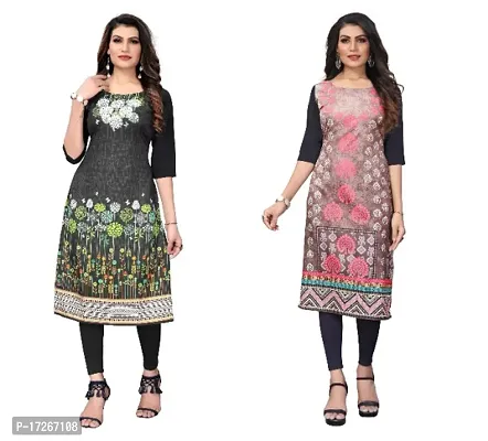 Reliable Crepe Printed Straight Kurta For Women- Pack Of 2