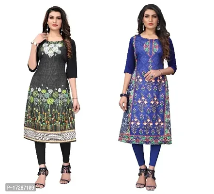 Reliable Crepe Printed Straight Kurta For Women- Pack Of 2-thumb0