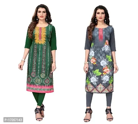 Reliable Crepe Printed Straight Kurta For Women- Pack Of 2