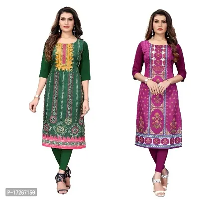 Reliable Crepe Printed Straight Kurta For Women- Pack Of 2-thumb0