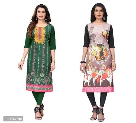 Reliable Crepe Printed Straight Kurta For Women- Pack Of 2-thumb0