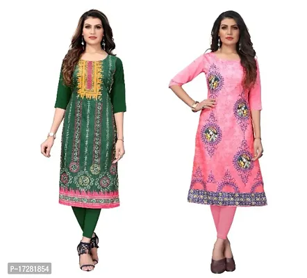 Reliable Crepe Printed Straight Kurta For Women- Pack Of 2