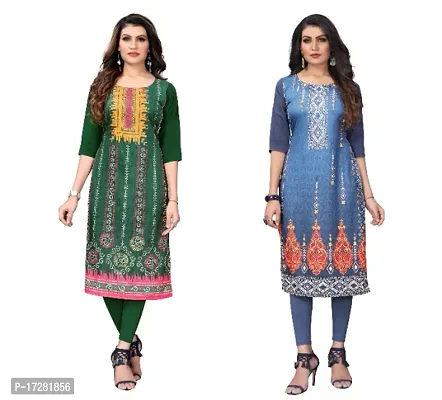 Reliable Crepe Printed Straight Kurta For Women- Pack Of 2-thumb0