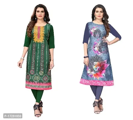 Reliable Crepe Printed Straight Kurta For Women- Pack Of 2-thumb0