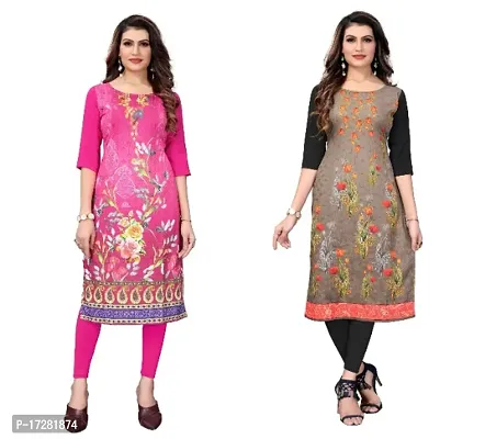 Reliable Crepe Printed Straight Kurta For Women- Pack Of 2-thumb0