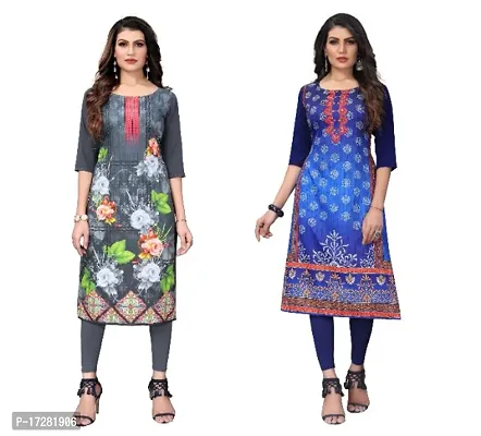 Reliable Crepe Printed Straight Kurta For Women- Pack Of 2-thumb0