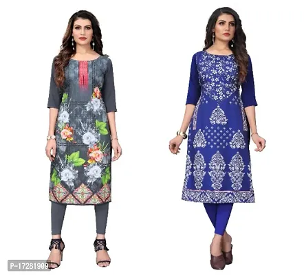 Reliable Crepe Printed Straight Kurta For Women- Pack Of 2