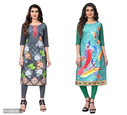 Reliable Crepe Printed Straight Kurta For Women- Pack Of 2