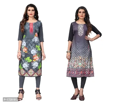 Reliable Crepe Printed Straight Kurta For Women- Pack Of 2-thumb0