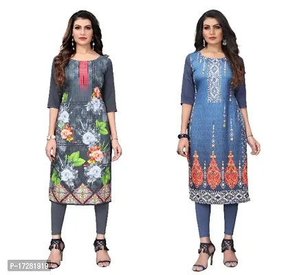 Reliable Crepe Printed Straight Kurta For Women- Pack Of 2-thumb0