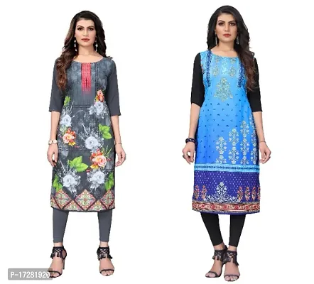 Reliable Crepe Printed Straight Kurta For Women- Pack Of 2-thumb0