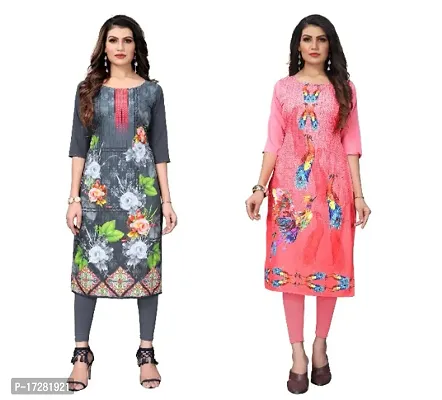 Reliable Crepe Printed Straight Kurta For Women- Pack Of 2-thumb0