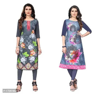 Reliable Crepe Printed Straight Kurta For Women- Pack Of 2