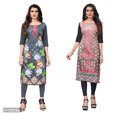 Reliable Crepe Printed Straight Kurta For Women- Pack Of 2