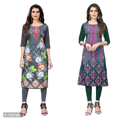 Reliable Crepe Printed Straight Kurta For Women- Pack Of 2-thumb0