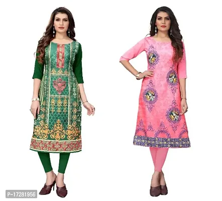 Reliable Crepe Printed Straight Kurta For Women- Pack Of 2-thumb0