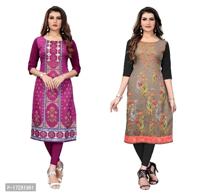 Reliable Crepe Printed Straight Kurta For Women- Pack Of 2-thumb0